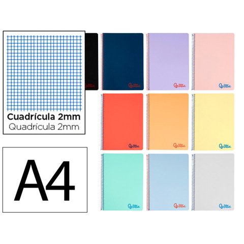 Cuaderno espiral liderpapel a4 wonder tapa plastico 80h 90gr milimetrado 2mm con margen colores surtidos