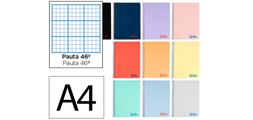 Cuaderno espiral liderpapel a4 wonder tapa plastico 80h 90gr rayado nº46 colores surtidos