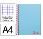 Cuaderno espiral liderpapel a4 micro wonder tapa plastico 120h 90gr cuadro 5mm 5 banda 4 taladros color celeste