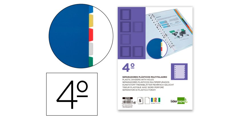 Separador liderpapel plastico juego de 5 separadores cuarto 11 taladros