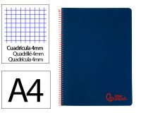 Cuaderno espiral liderpapel a4 wonder tapa plastico 80h 90gr cuadro 4mm con margen color azul marino