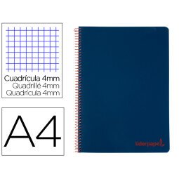 Cuaderno espiral liderpapel a4 wonder tapa plastico 80h 90gr cuadro 4mm con margen color azul marino