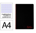 Cuaderno espiral liderpapel a4 wonder tapa plastico 80h 90gr cuadro 4mm con margen color negro