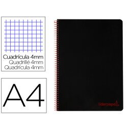 Cuaderno espiral liderpapel a4 wonder tapa plastico 80h 90gr cuadro 4mm con margen color negro