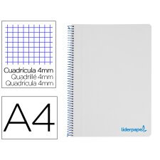 Cuaderno espiral liderpapel a4 wonder tapa plastico 80h 90gr cuadro 4mm con margen color gris