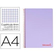 Cuaderno espiral liderpapel a4 wonder tapa plastico 80h 90gr cuadro 4mm con margen color violeta