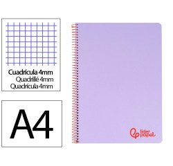 Cuaderno espiral liderpapel a4 wonder tapa plastico 80h 90gr cuadro 4mm con margen color violeta