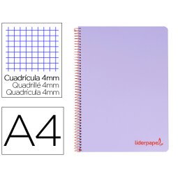 Cuaderno espiral liderpapel a4 wonder tapa plastico 80h 90gr cuadro 4mm con margen color violeta