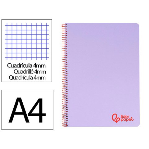 Cuaderno espiral liderpapel a4 wonder tapa plastico 80h 90gr cuadro 4mm con margen color violeta
