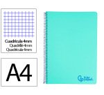 Cuaderno espiral liderpapel a4 wonder tapa plastico 80h 90gr cuadro 4mm con margen color verde pastel
