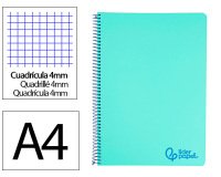 Cuaderno espiral liderpapel a4 wonder tapa plastico 80h 90gr cuadro 4mm con margen color verde pastel
