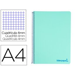 Cuaderno espiral liderpapel a4 wonder tapa plastico 80h 90gr cuadro 4mm con margen color verde