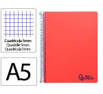 Cuaderno espiral liderpapel a5 micro wonder tapa plastico 120h 90gr cuadro 5mm 5 bandas 6 taladros color rojo
