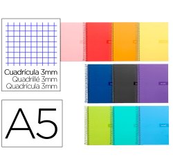 Cuaderno espiral liderpapel a5 crafty tapa forrada 80h 90 gr cuadro 3mm con margen colores surtidos