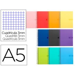 Cuaderno espiral liderpapel a5 crafty tapa forrada 80h 90 gr cuadro 3 mm con margen colores surtidos