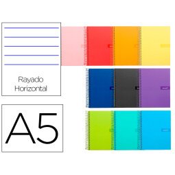 Cuaderno espiral liderpapel a5 crafty tapa forrada 80h 90 gr rayado horizontal con margen colores surtidos