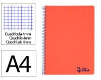 Cuaderno espiral liderpapel a4 wonder tapa plastico 80h 90gr cuadro 4mm con margen color rojo