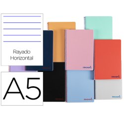 Cuaderno espiral liderpapel a5 wonder tapa plastico 80h 90g rayado horizontal con margen colores surtidos
