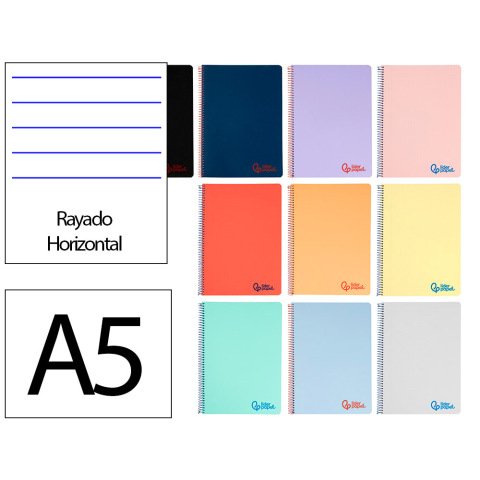 Cuaderno espiral liderpapel a5 wonder tapa plastico 80h 90gr rayado horizontal con margen colores surtidos