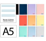 Cuaderno espiral liderpapel a5 wonder tapa plastico 80h 90gr pauta estrecha 2,5mm con margen colores surtidos