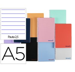 Cuaderno espiral liderpapel a5 wonder tapa plastico 80h 90g pauta estrecha 2,5mm con margen colores surtidos