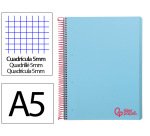 Cuaderno espiral liderpapel a5 micro wonder tapa plastico 120h 90gr cuadro 5mm 5 bandas 6 taladros color celeste