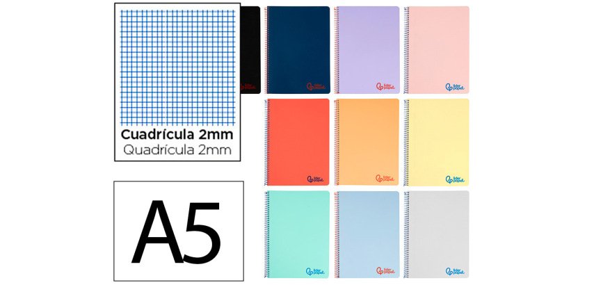 Cuaderno espiral liderpapel a5 wonder tapa plastico 80h 90g milimetrado 2mm colores surtidos