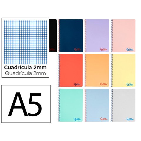 Cuaderno espiral liderpapel a5 wonder tapa plastico 80h 90g milimetrado 2mm colores surtidos