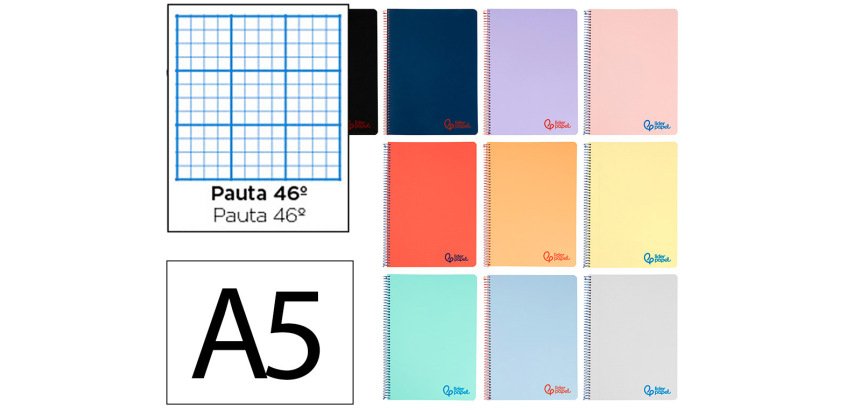 Cuaderno espiral liderpapel a5 wonder tapa plastico 80h 90g rayado nº46 colores surtidos