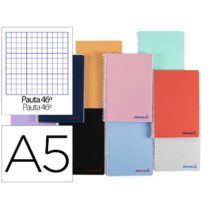 Cuaderno espiral liderpapel a5 wonder tapa plastico 80h 90g rayado nº46 colores surtidos