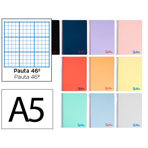 Cuaderno espiral liderpapel a5 wonder tapa plastico 80h 90g rayado nº46 colores surtidos