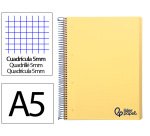 Cuaderno espiral liderpapel a5 micro wonder tapa plastico 120h 90gr cuadro 5mm 5 bandas 6 taladros color amarillo