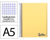 Cuaderno espiral liderpapel a5 micro wonder tapa plastico 120h 90gr cuadro 5mm 5 bandas 6 taladros color amarillo
