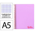 Cuaderno espiral liderpapel a5 micro wonder tapa plastico 120h 90gr cuadro 5mm 5 bandas 6 taladros color violeta