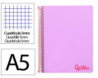 Cuaderno espiral liderpapel a5 micro wonder tapa plastico 120h 90gr cuadro 5mm 5 bandas 6 taladros color violeta