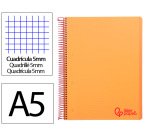 Cuaderno espiral liderpapel a5 micro wonder tapa plastico 120h 90gr cuadro 5mm 5 bandas 6 taladros color naranja