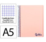 Cuaderno espiral liderpapel a5 micro wonder tapa plastico 120h 90gr cuadro 5mm 5 bandas 6 taladros color rosa