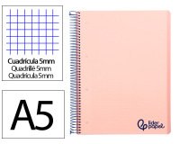 Cuaderno espiral liderpapel a5 micro wonder tapa plastico 120h 90gr cuadro 5mm 5 bandas 6 taladros color rosa