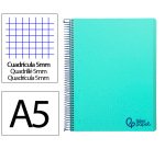 Cuaderno espiral liderpapel a5 micro wonder tapa plastico 120h 90gr cuadro 5mm 5 bandas 6 taladro color verde turquesa