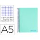 Cuaderno espiral liderpapel a5 micro wonder tapa plastico 120h 90g cuadro 5mm 5 bandas 6 taladro color verde turquesa