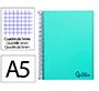 Cuaderno espiral liderpapel a5 micro wonder tapa plastico 120h 90gr cuadro 5mm 5 bandas 6 taladro color verde turquesa