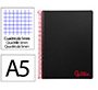 Cuaderno espiral liderpapel a5 micro wonder tapa plastico 120h 90gr cuadro 5mm 5 bandas 6 taladros color negro