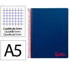 Cuaderno espiral liderpapel a5 micro wonder tapa plastico 120h 90gr cuadro 5mm 5 bandas 6 taladros color azul marino