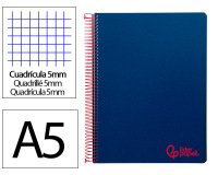 Cuaderno espiral liderpapel a5 micro wonder tapa plastico 120h 90gr cuadro 5mm 5 bandas 6 taladros color azul marino