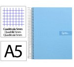 Cuaderno espiral liderpapel a5 micro crafty tapa forrada 120h 90gr cuadro 5mm 5 bandas 6 taladros color celeste