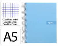 Cuaderno espiral liderpapel a5 micro crafty tapa forrada 120h 90gr cuadro 5mm 5 bandas 6 taladros color celeste