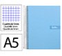 Cuaderno espiral liderpapel a5 micro crafty tapa forrada 120h 90gr cuadro 5mm 5 bandas 6 taladros color celeste