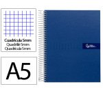 Cuaderno espiral liderpapel a5 micro crafty tapa forrada 120h 90gr cuadro 5mm 5 bandas 6 taladros color azul