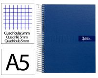 Cuaderno espiral liderpapel a5 micro crafty tapa forrada 120h 90gr cuadro 5mm 5 bandas 6 taladros color azul