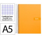 Cuaderno espiral liderpapel a5 micro crafty tapa forrada 120h 90gr cuadro 5mm 5 bandas 6 taladros color naranja